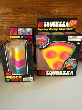 NeeDoh Squeeza Pizza & Peace O' Cake Squishy Toys - Yellow, Pink, Teal